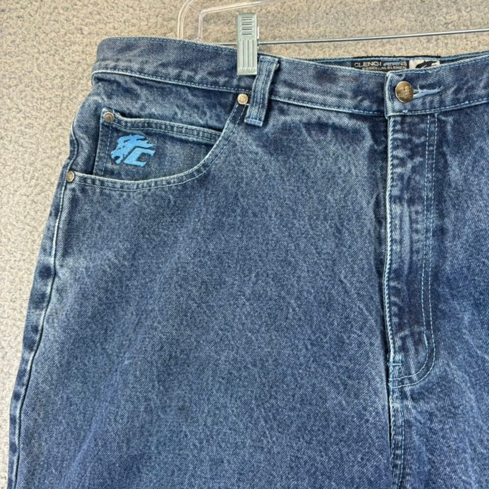 VTG Y2K Clench Jeans 40x32 Baggy Wide Leg Skateboard Hip Hop Raver Grunge Street - Picture 4 of 8